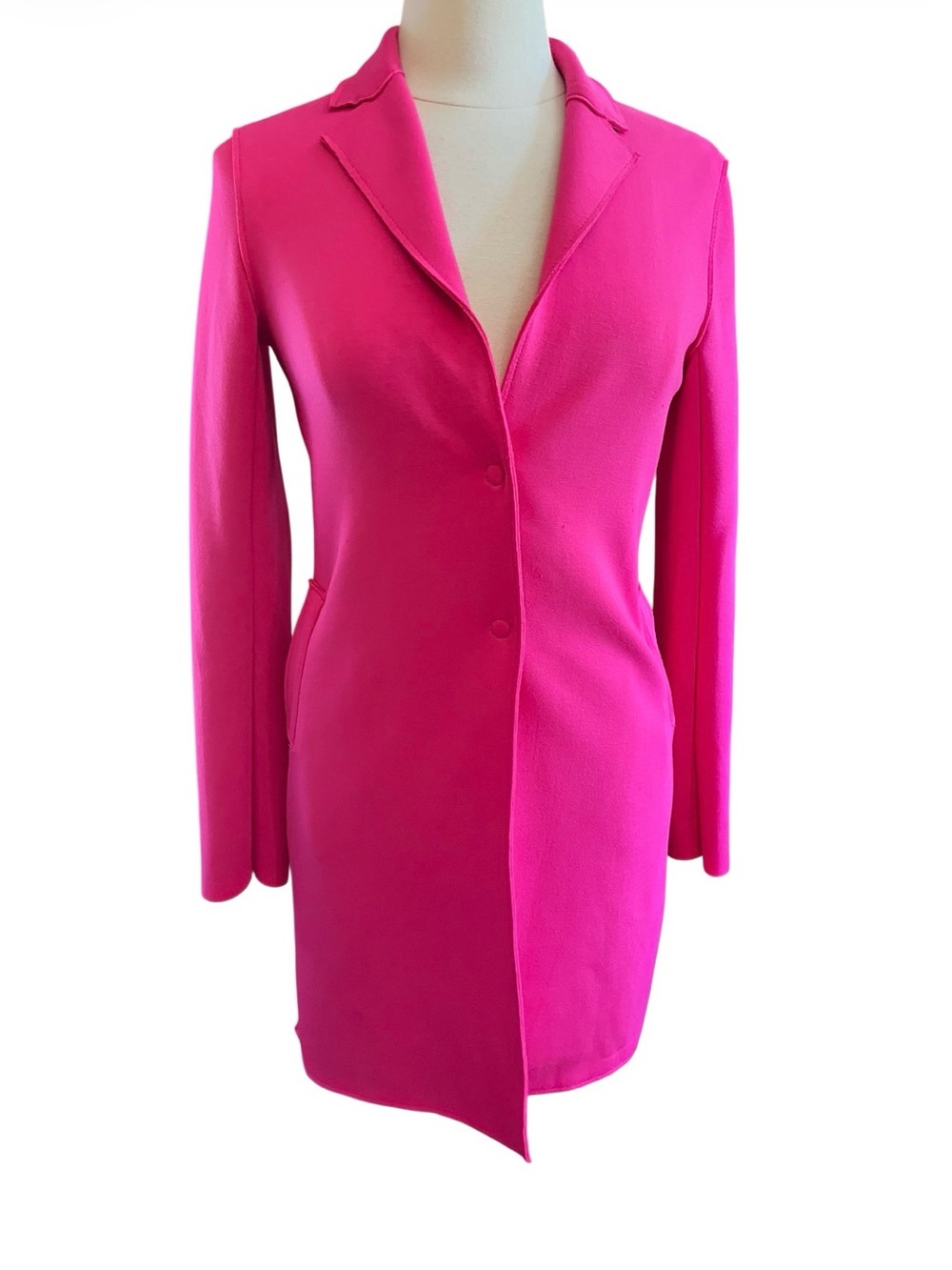 Carolina Belle Hot Pink Coatigan/Long Blazer Coat with side pockets Size XS